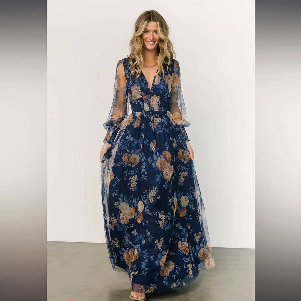 Baltic Born Layla Tulle Maxi Dress - Blue + Golden Floral - 2XL